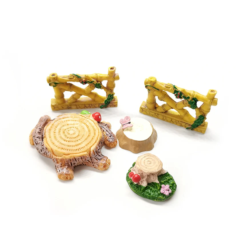 Artificial Fence Stump Resin Craft Landscape Ornament Micro Garden Miniature Sculpture Statue,Decor for Aquarium Small Pet Home