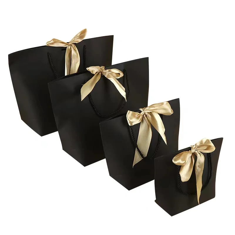 Personalized Custom Kraft Square Bottom Flap Paper Gift Bags With Handles Bulk