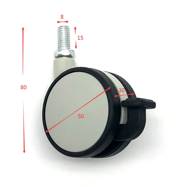 2 Inch 50mm threaded stem caster furniture swivel castor wheels with brake for children chair