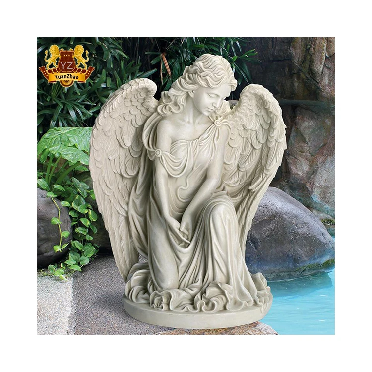 Wholesale Stone Carving Life Size Angel Garden Statues Sympathy White Marble Garden Statue Winged Angel Figurine Natural Stone