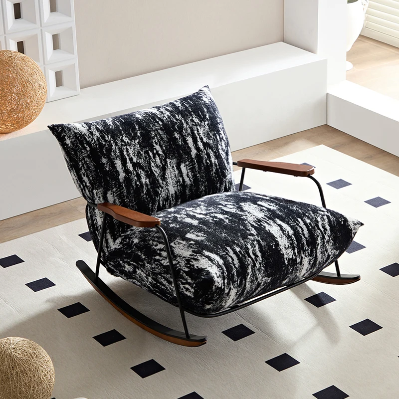 Modern design single person leisure lounge rocking chair villa living room furniture balcony ink wash fabric lazy sofa