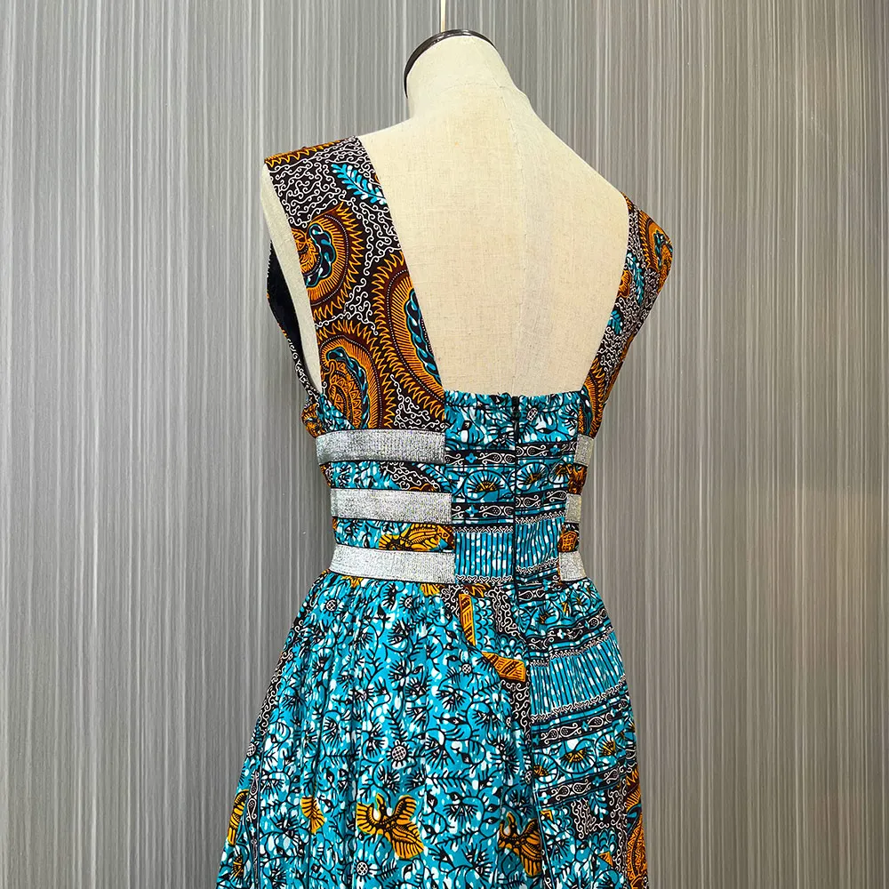 Hot Selling 100% cotton material sleeveless maxi ankara dress wax cloth african dresses for women clothing