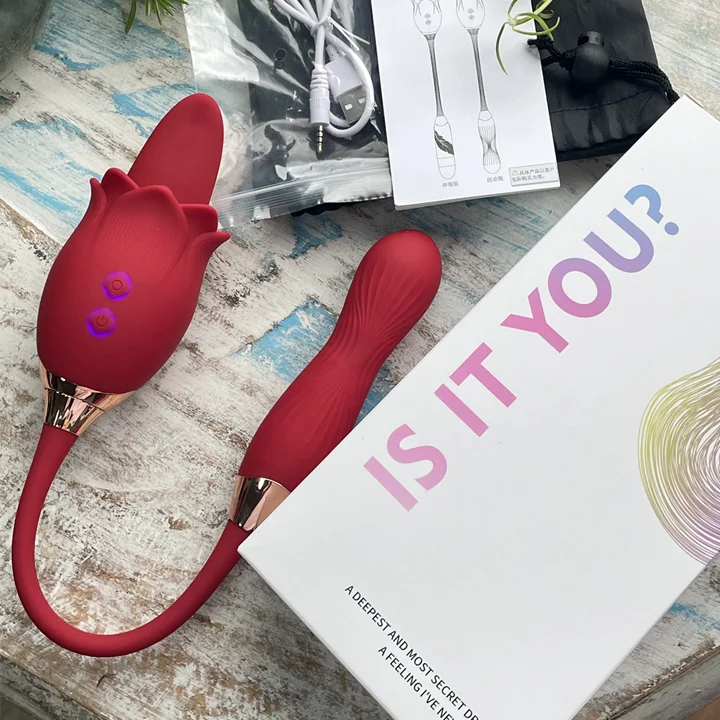 YPM 2023 New Rose vibrator with Dildo 3 in1 rotating telescopic Licking clitoris Stimulator sex toy for Women