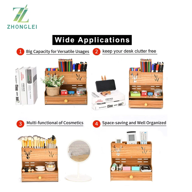 Деревянный органайзер для ручек, многофункциональный держатель для ручек «сделай сам», коробка, органайзер для художественных принадлежностей, настольное стационарное хранение с ящиком для офиса