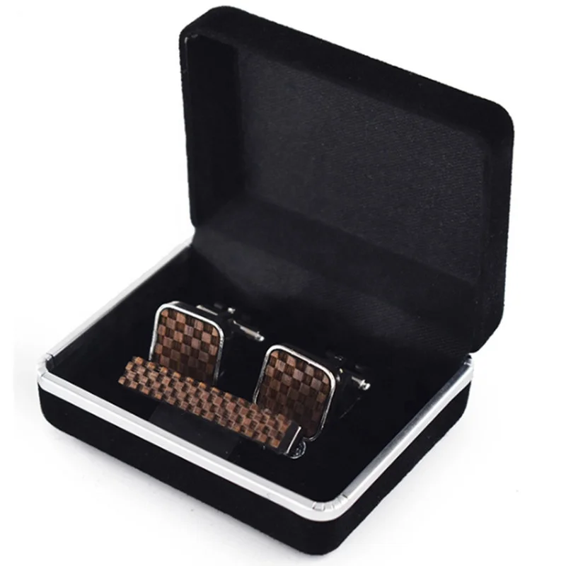 
Custom Luxury Bow Tie Gray Plaid Wood Bowtie Adjustable Casual Business Wedding Bow Ties Set 