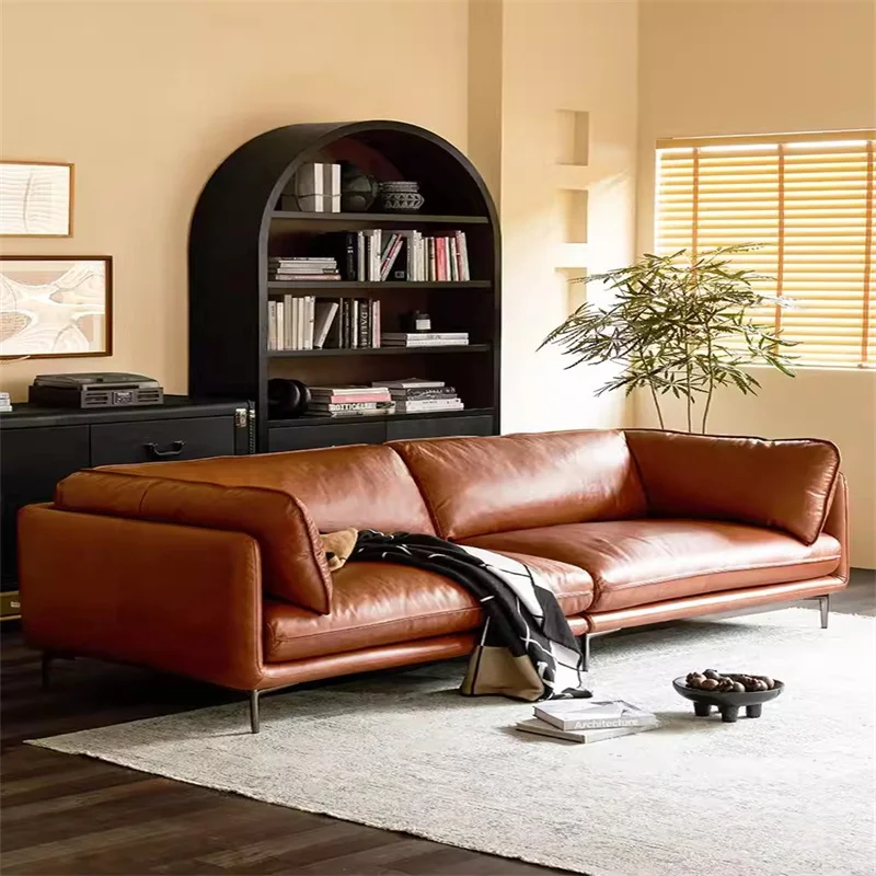 American Classical Vintage 3 Seater Sofa Brown Genuine Leather Sectional Modern Couch Set for home Living Room Sofas furniture