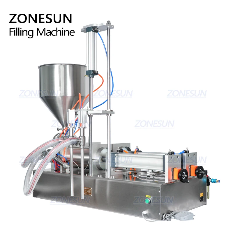 ZONESUN ZS-GTD2 Double Diving Nozzles Water Cream Shampoo Moisturizer Lotion Cosmetic Oil Honey Stick Food Paste Filling Machine
