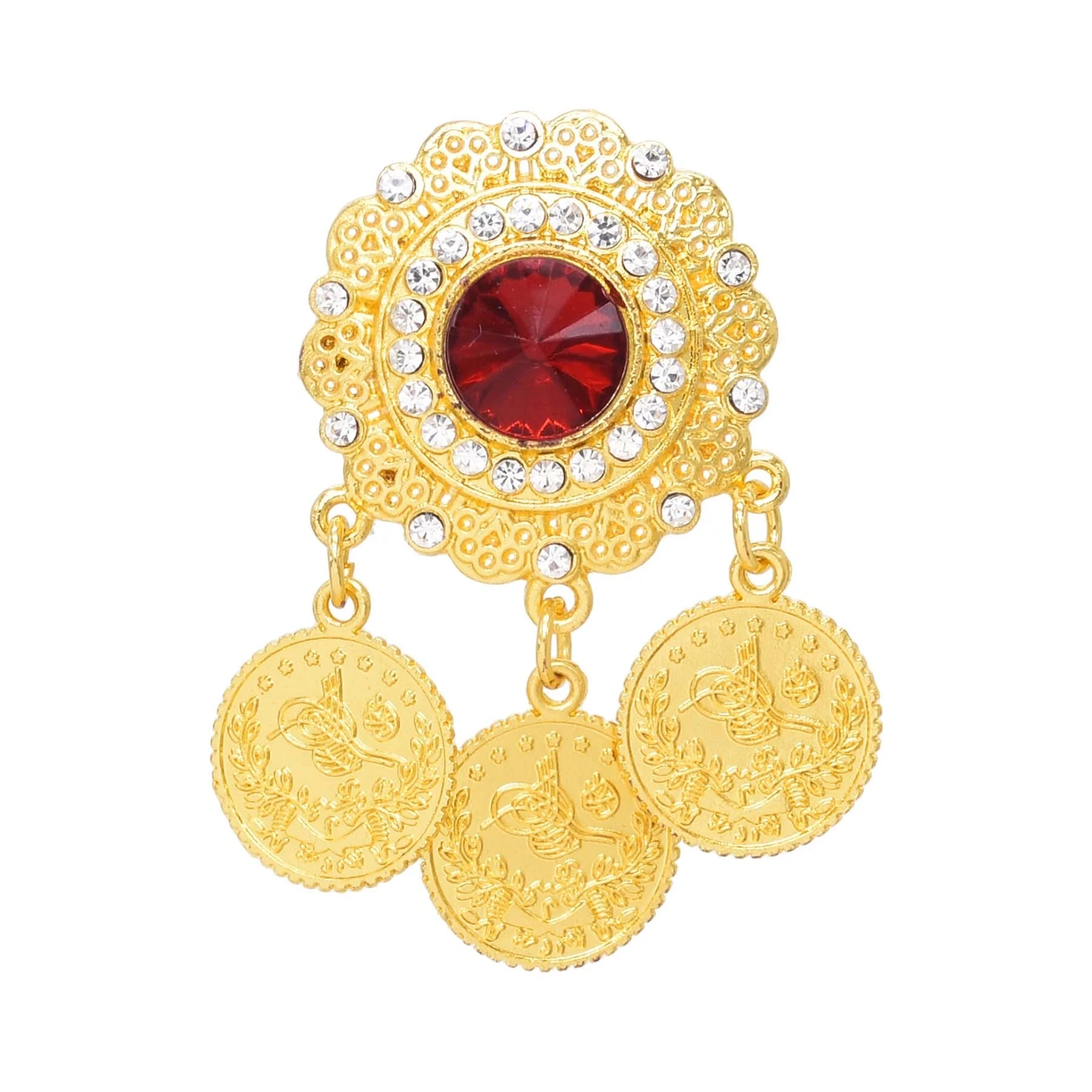 4 Styles Gold Coin Red Acrylic Gemstone Brooches for Women
