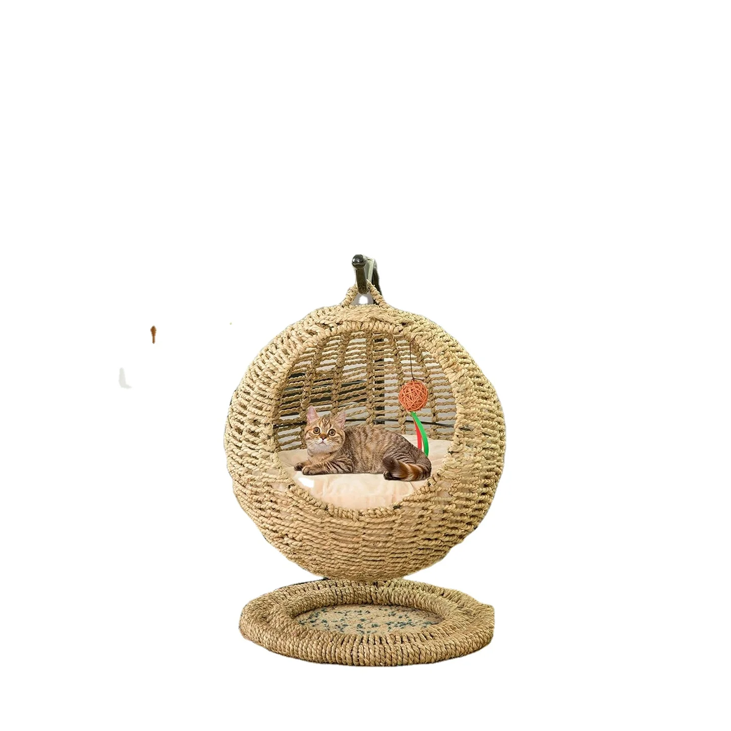 Summer Pet Cat Hammock Furniture Natural grass  Hand Made Round basket for Little Cat Hammock Bed Rattan Basket Cool Cat Hammock
