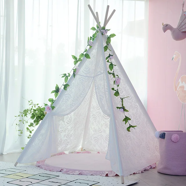 Детские вигвам из хлопчатобумажной ткани оптом, одобренные CE, простые белые палатки с ковриком