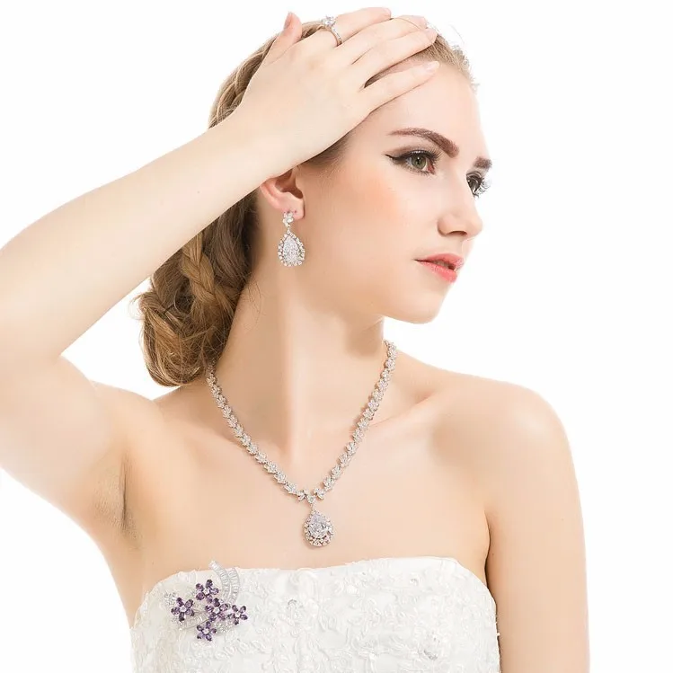 ROMANTIC Luxury Design Fancy Clear Cubic Zirconia Waterdrop Shiny Bridal Wedding Earrings