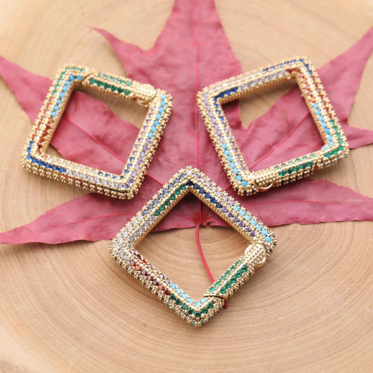 WXSQ25365-KC 2021 Радуга CZ микро проложить 25 мм Открытый латунный кулон застежки крючки для изготовления ожерелья