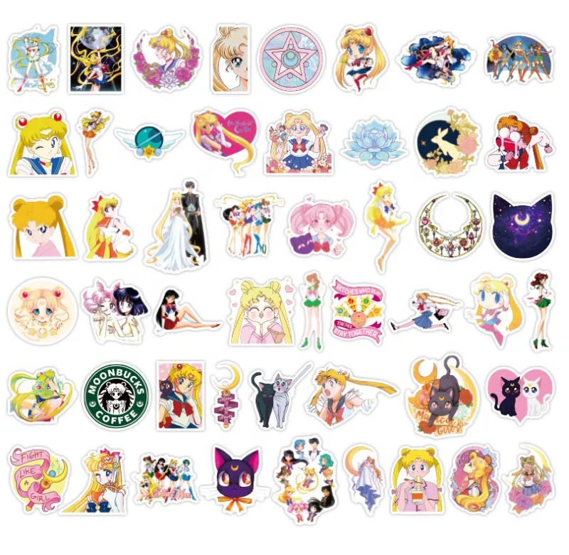50PCS Custom PVC Waterproof Stickers For Skateboard Bottle Laptop Sailor Moon Sticker Set Classic Adhesive Anime Packs Cartoon