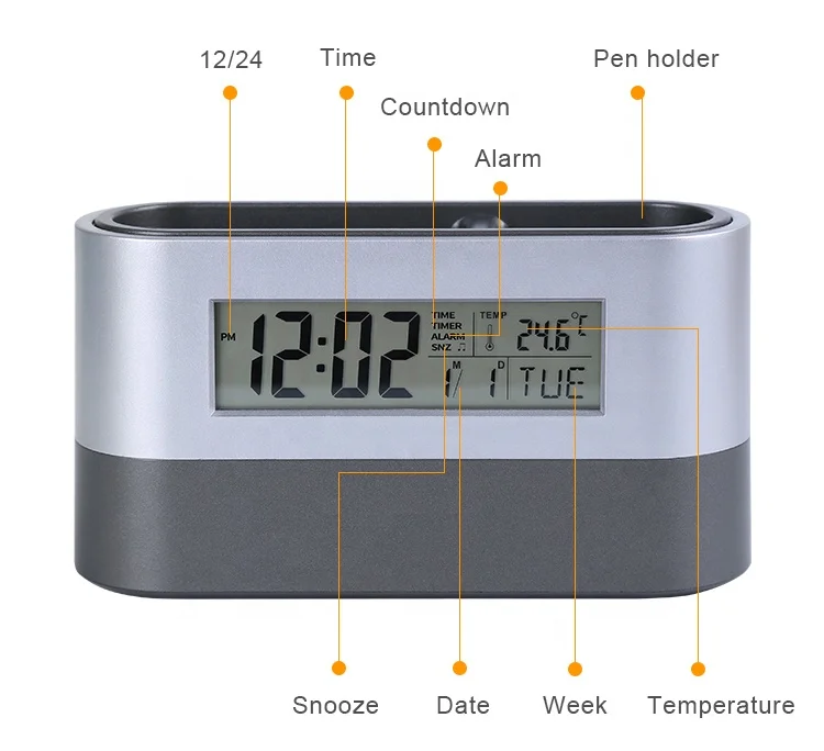 KH-CL057 Plastic Desktop Office Digital Alarm Table Clock and Pen Holder