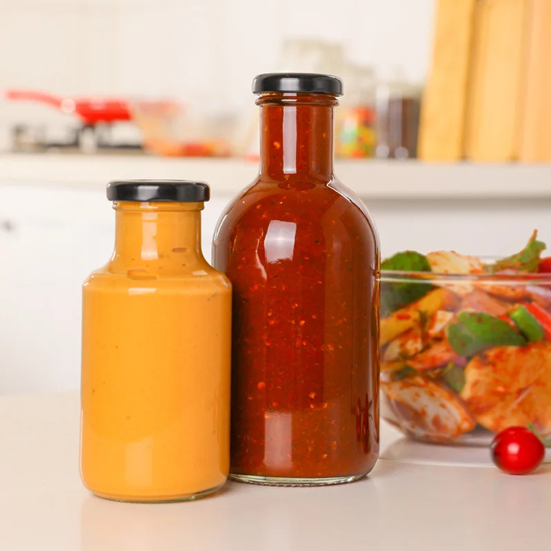 Food grade soy sauce glass bottle empty 16oz 500 ml clear staut glass bottle for sauce bbq salad tomato chilli sauce
