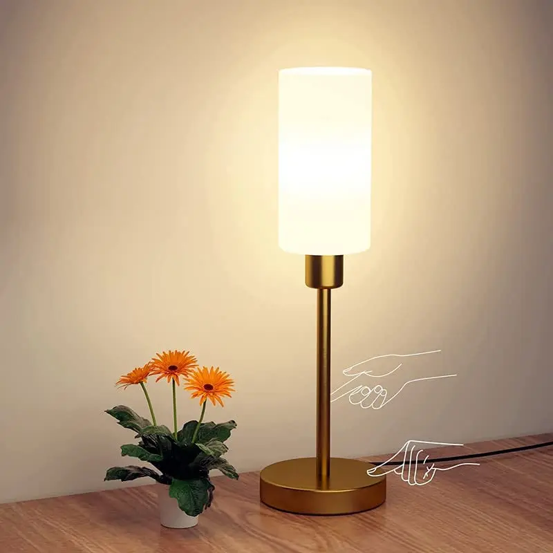 Touch Table lamp for Bedroom, Modern Bedside Lamps, Vintage Nightstand Lamps with Glass Lampshade