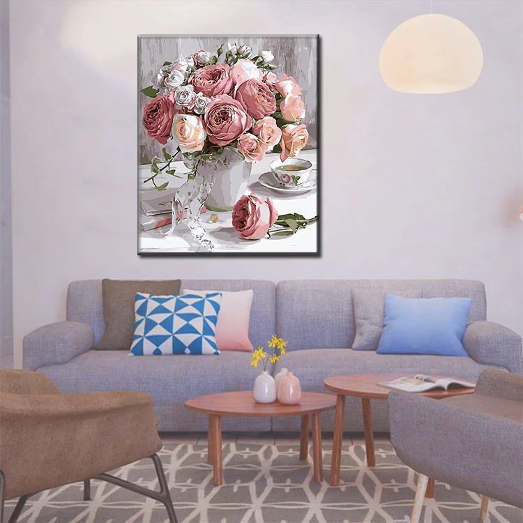 Flowers DIY Gift Oil Painting by Number Kits Paint by Number Home Decor Pictures Handpainted Paintings Drawing on Canvas Adults