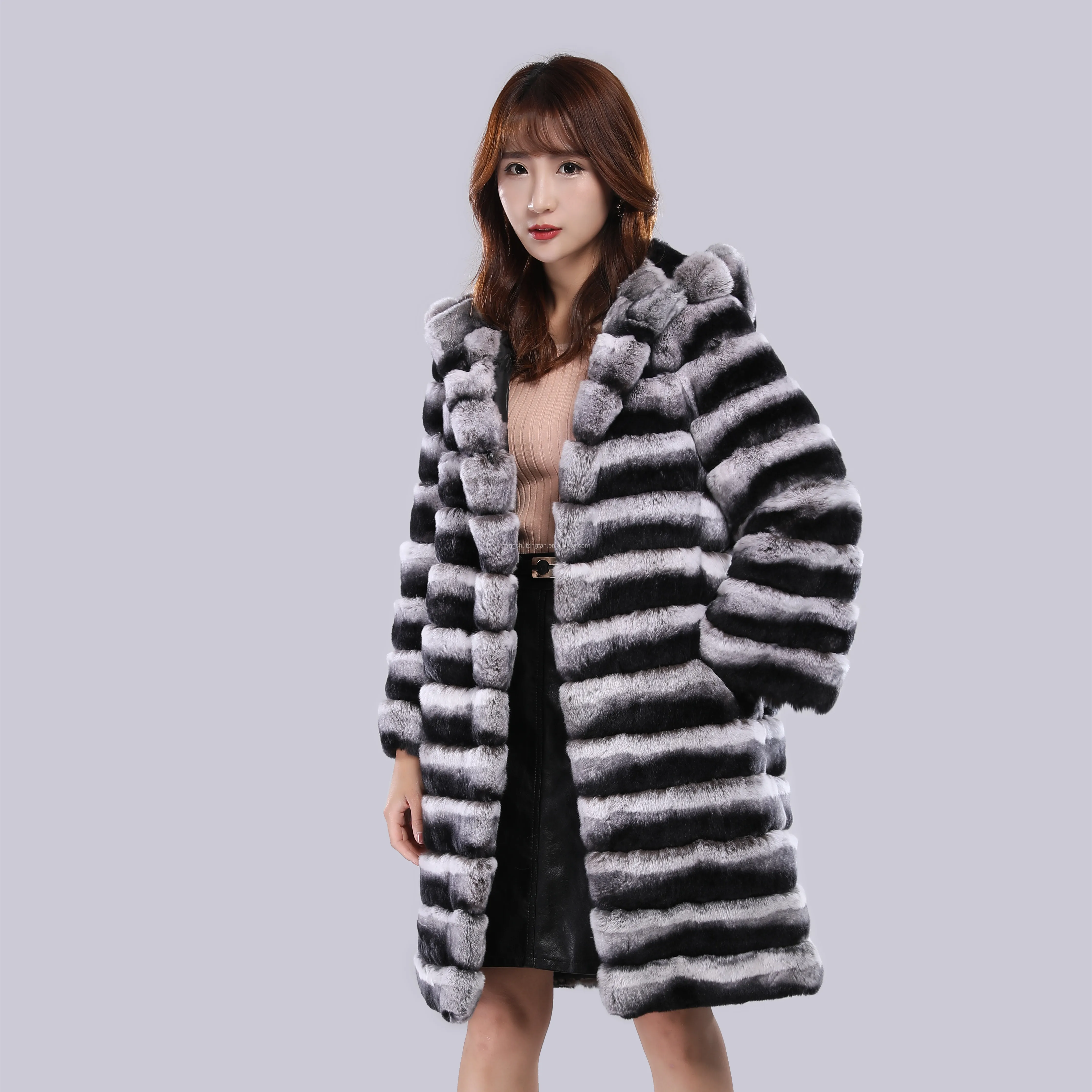 
2019 wholesale New luxury Style rex rabbit chinchilla fur coat 