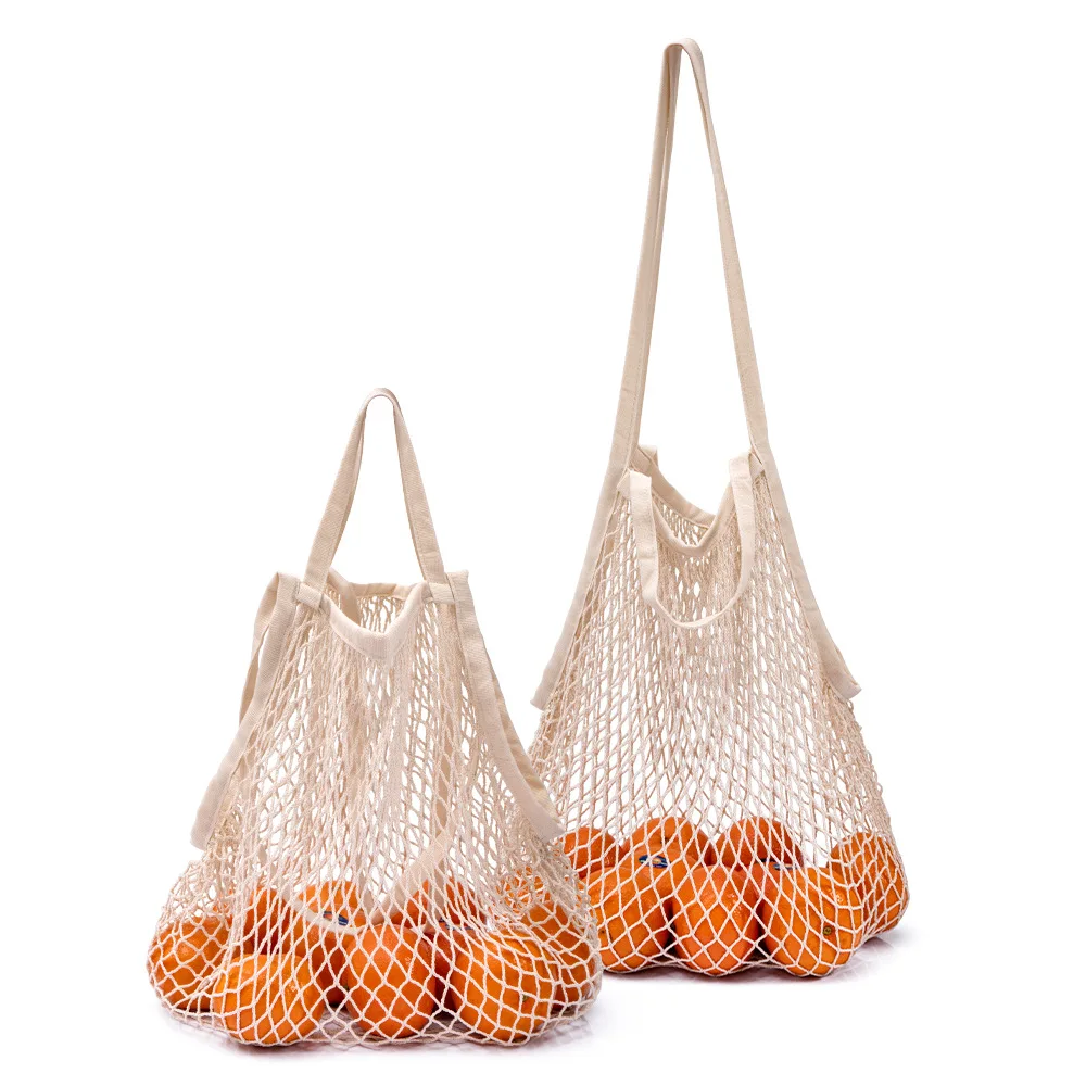 RPET Environmentally Friendly Fruit Bag Supermarket Shopping Recycled Cotton Long Short One Portable Net Bag Polyester Net Bag