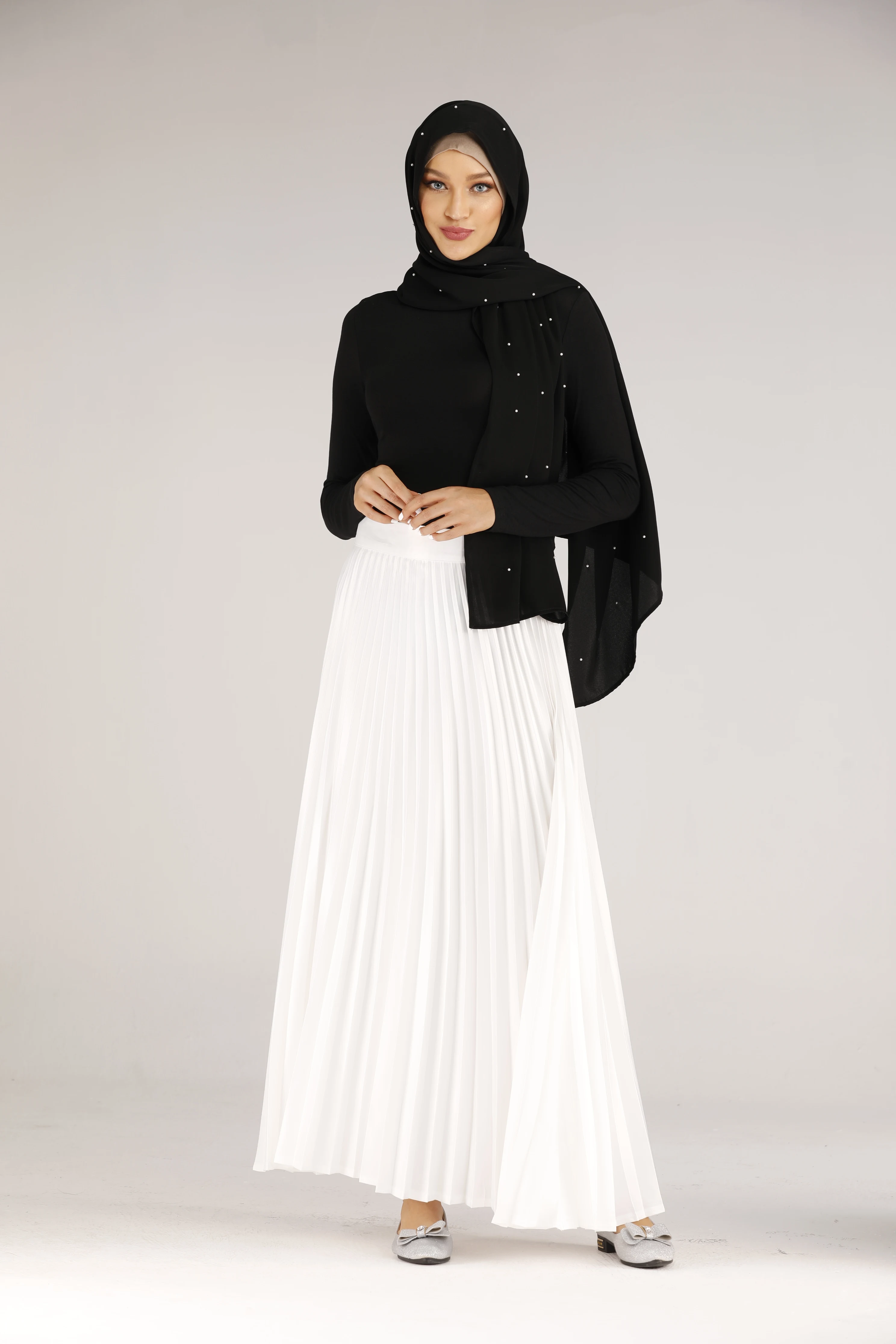1912# modest muslim islamic clothing in Guangzhou Full Length Zipper women satin long skirt