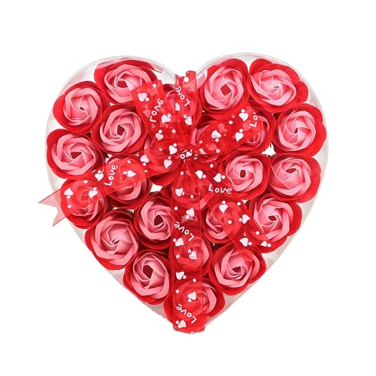 День Святого Валентина День матери, набор из 24 штук, Rrose мыло цветок подарочная коробка в форме сердца розы мыло цветок Отбеливающее увлажняющее мыло в виде бумаги