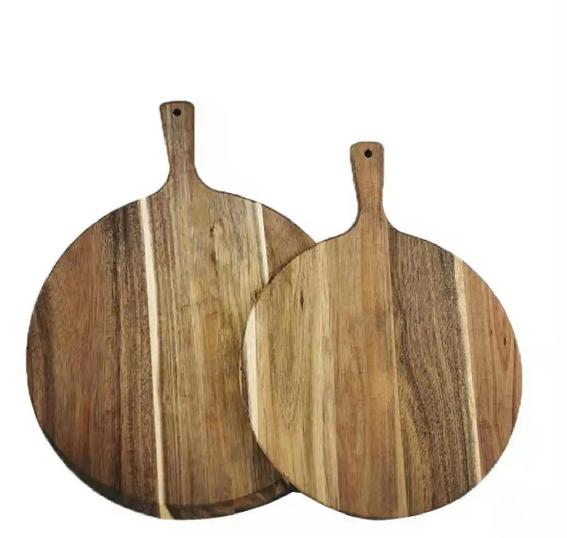 Высококачественная кухонная утварь, деревянные разделочные доски из дерева акации, Сервировочная доска для пиццы с ручкой