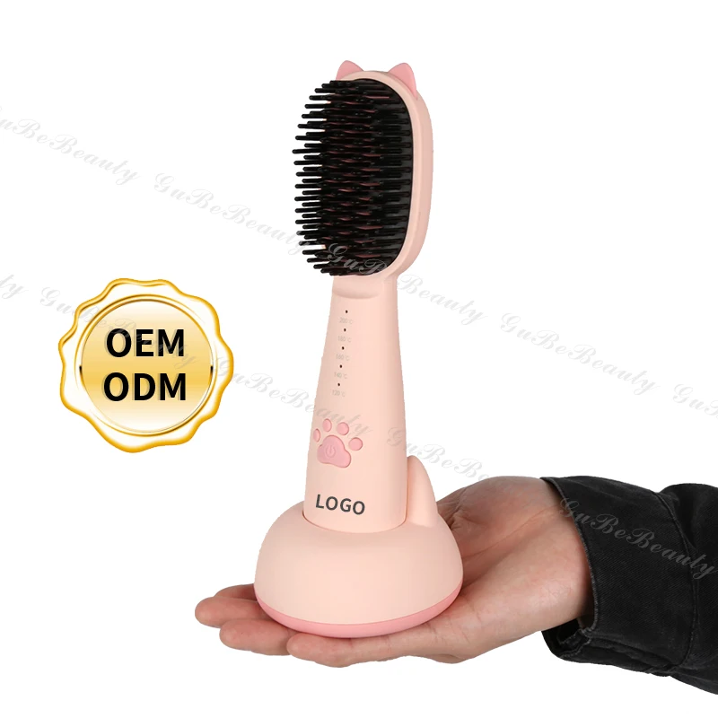 Gubebeauty cute pink best hair straightener brush hair straightener handy flat iron hair straightener for homeuse with FCC&CE