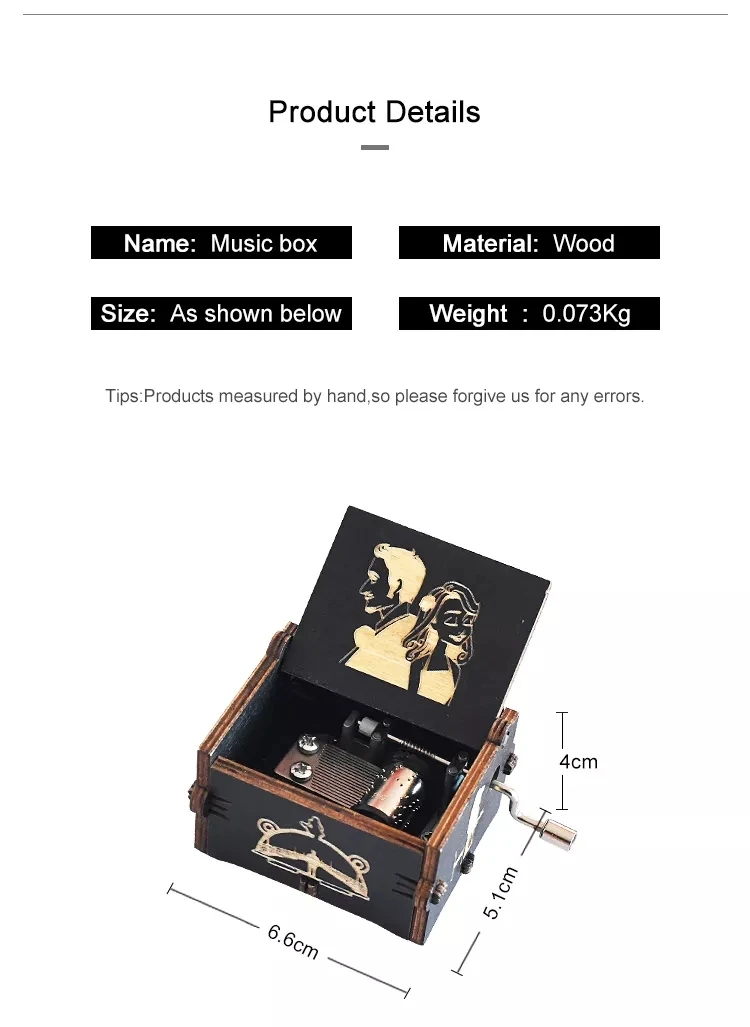 2023 new music box romantic couple wooden carving hand-cranked music box holiday birthday gift Christmas wooden music box