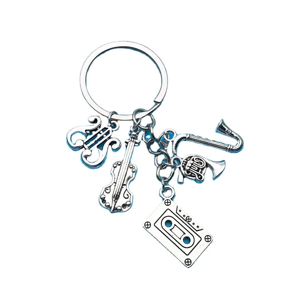 Musicians Keychain Metal Instrument Inspirational Key Chains Organ Guitar Score Piano Blower Violin Key Ring Gift Music Keychain