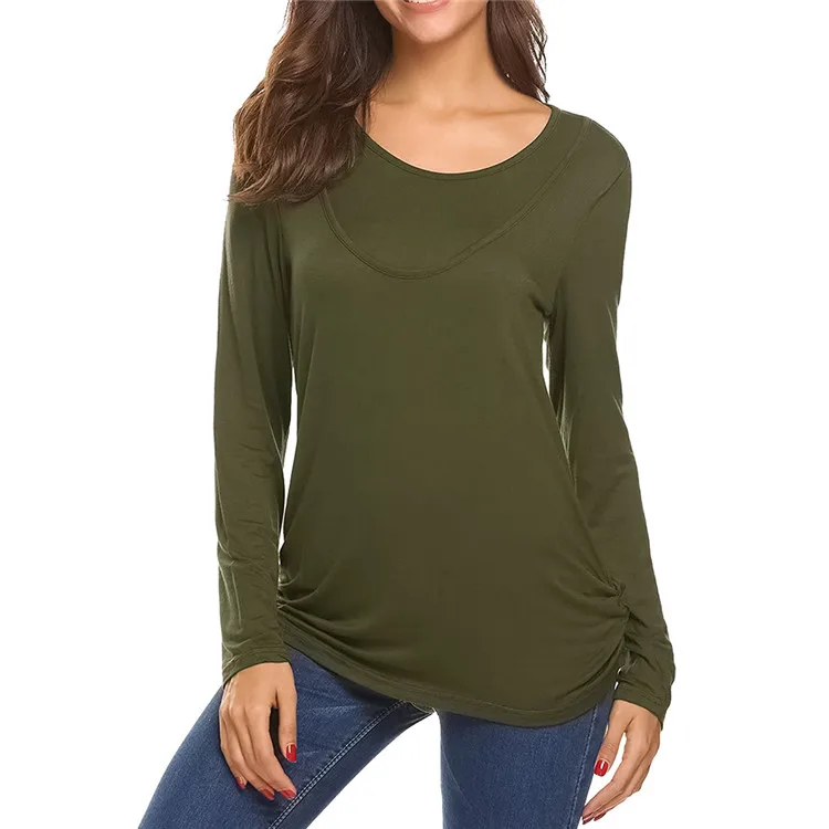
New Round Neck Long Sleeve Slim T-Shirt Maternity Feeding Tops for Women 