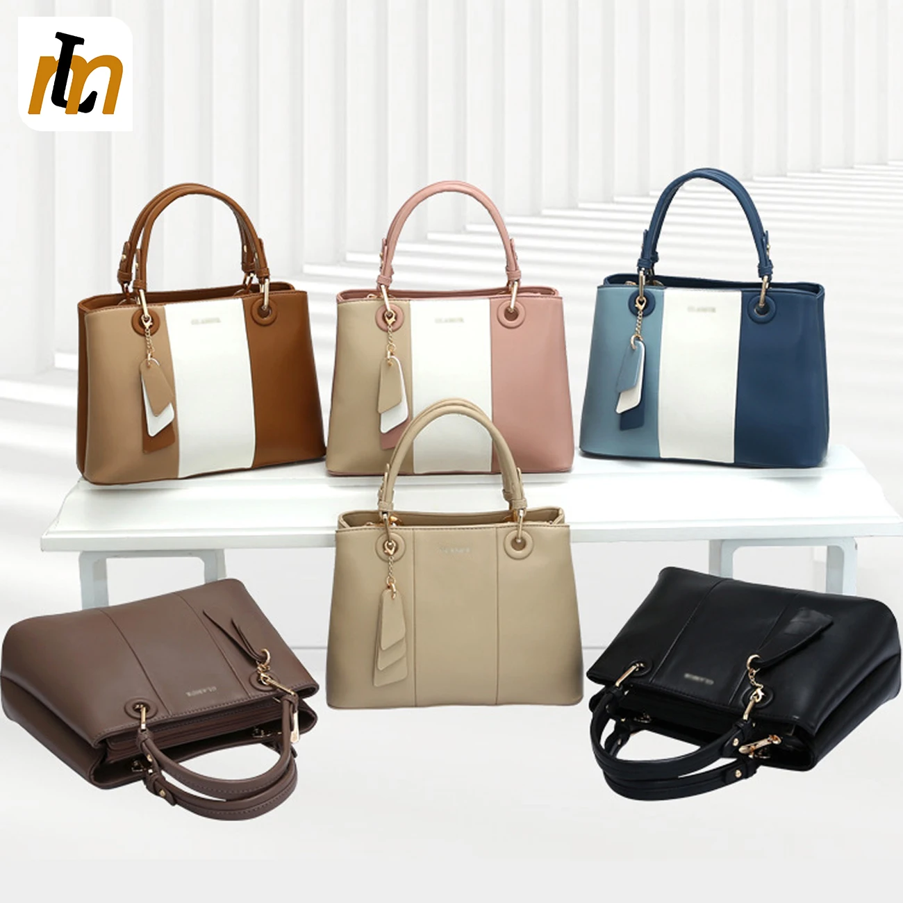 wholesale high quality stitching contrasting leather hand bag ladies big work bag leather tote bag for women
