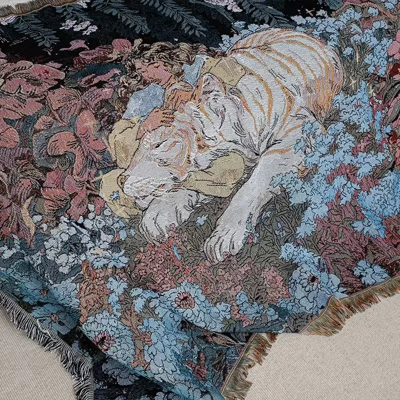 American Flower Bed Sofa Decoration Boho Jacquard Blanket Custom Tapestry Patchwork