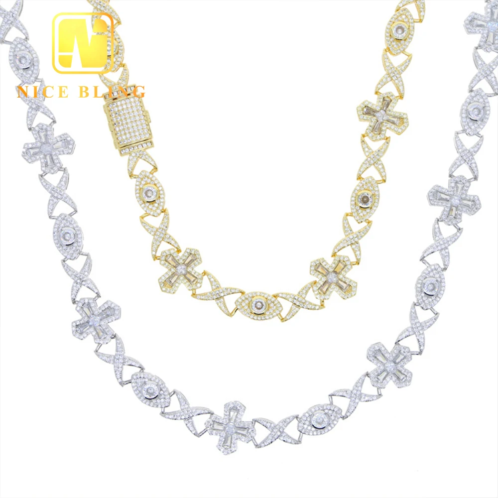 Custom Hip Hop Jewelry Necklace Eye Cross Iced Out Cuban Link Chian Cubic Zirconia Necklace