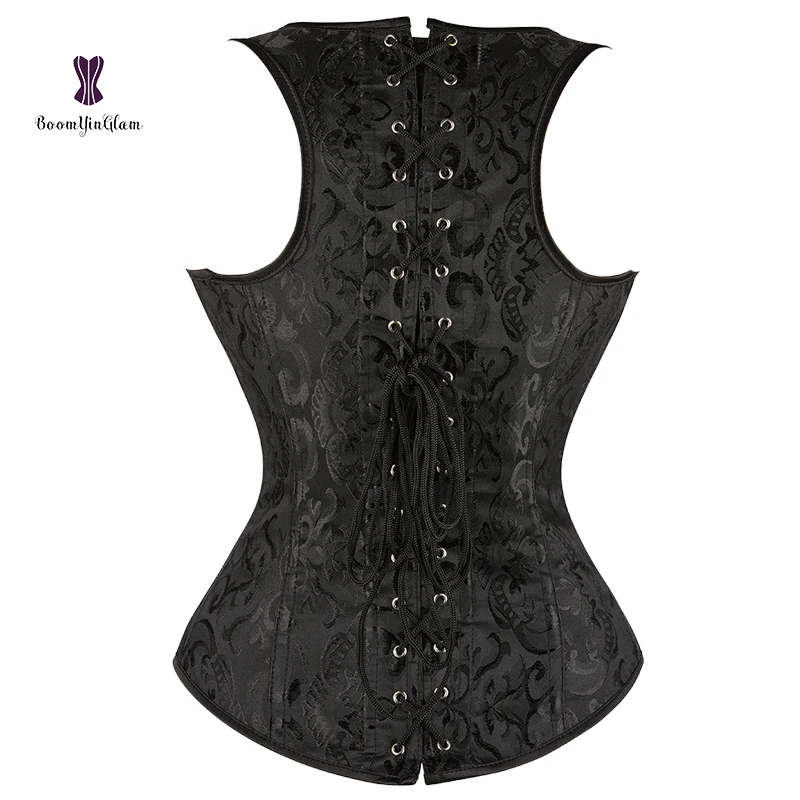 close-fitting laced medieval jacket Corset Solid Black Slim Down Figure Bustier Plus Size Waist Cincher Garment Top