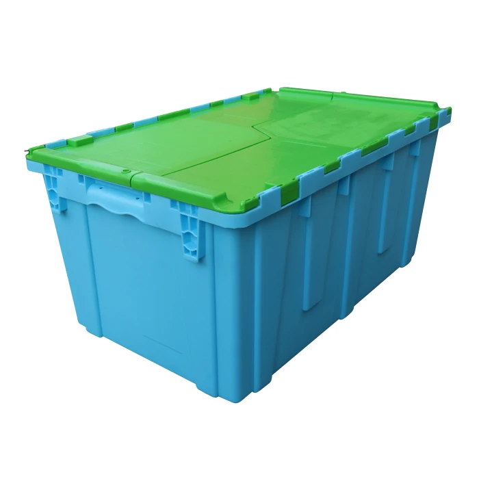 JOIN 75L Plastic Reusable Box Moving Crate Storage Tote Bin Attached Lid Container Nestable &Stackable Container