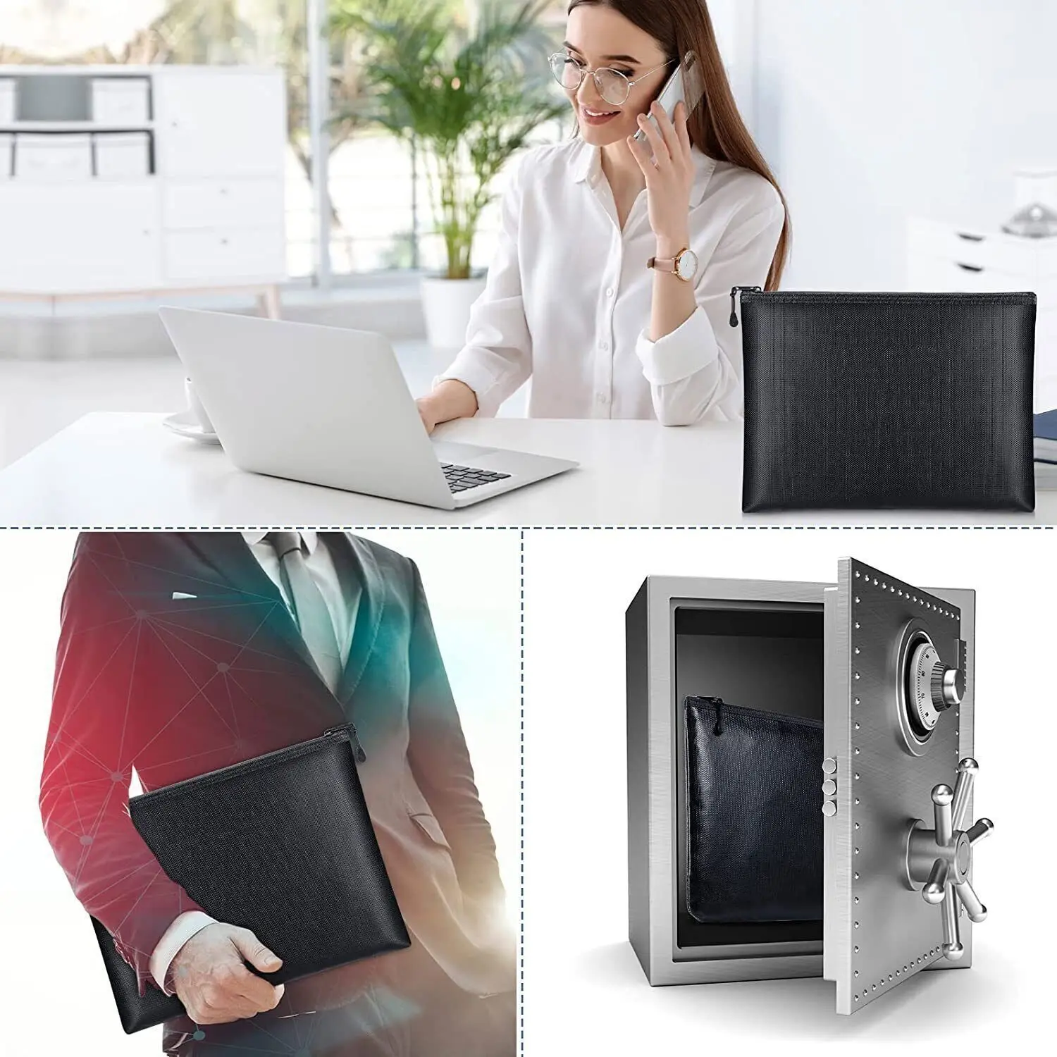 2024 New File Pocket Office Waterproof Card Cash Storage Fireproof safe privacy protection Document  Money Faraday Bag