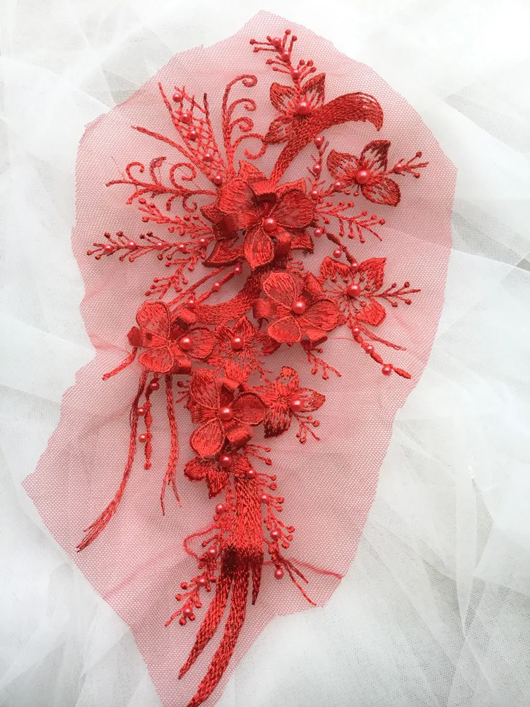 3D Flower Applique Beaded Sequins Flower LACE Patch Embossed Beading lace Appliques Mot For Bridal Wedding Dress