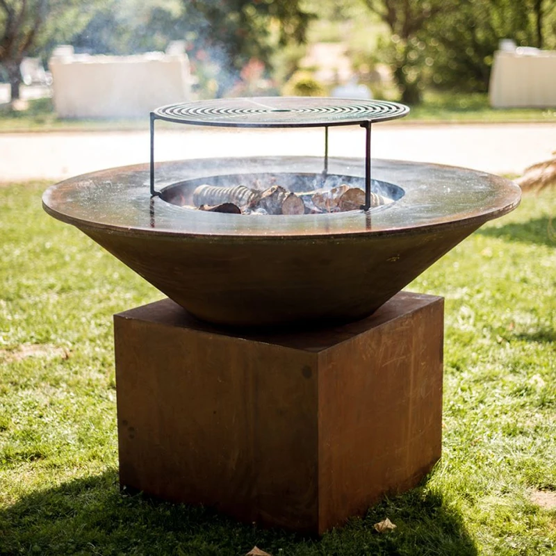 New Fireplace Wood Fired Smoker Brazier Kitchen Commercial Rusty Metal Fire Pit Outdoor Charcoal Corten Steel Barbecue Bbq Grill