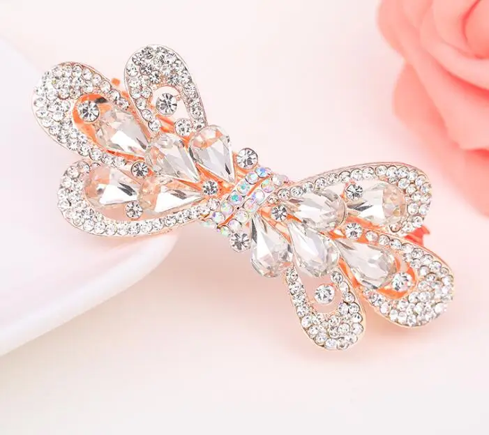 FJ02 высокое качество Стразы бант заколки из цинкового сплава Позолоченные заколки украшения для волос оптом