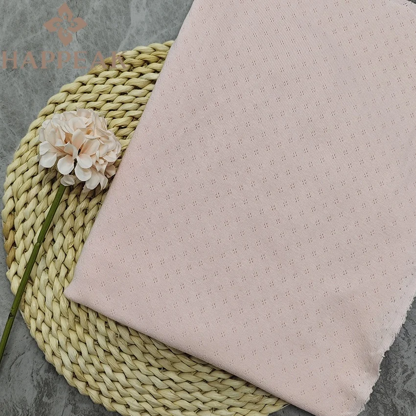 HAPPEAK Pure 100% Cotton Pointelle Fabric Soft Stretchy 230gsm Jacquard Knit Pointelle Fabric