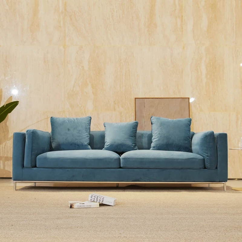 Modern Classic Blue Velvet Sofa