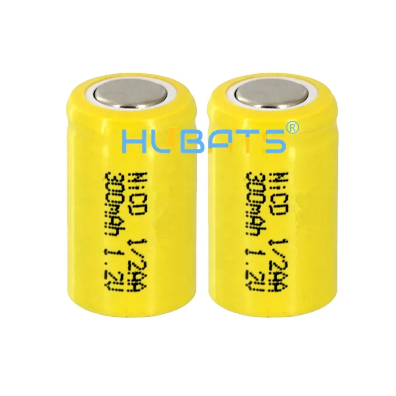 Hubats 1/2AA NiCD 300mAh 1.2V Flat top Rechargeable Battery Ni-Cd 1/2AA 1.2volt battery cells Nickel Cadmium Battery