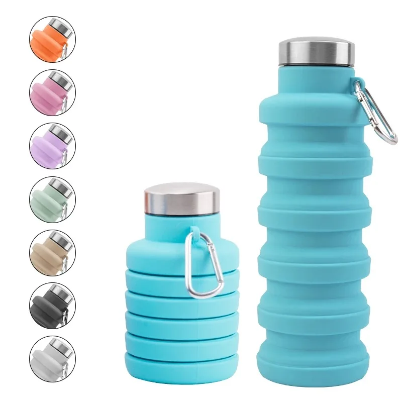 BPA Free 500ml Reusable Silicone Foldable Water Bottle Leakproof Collapsible Sports Travel Gym Accessory