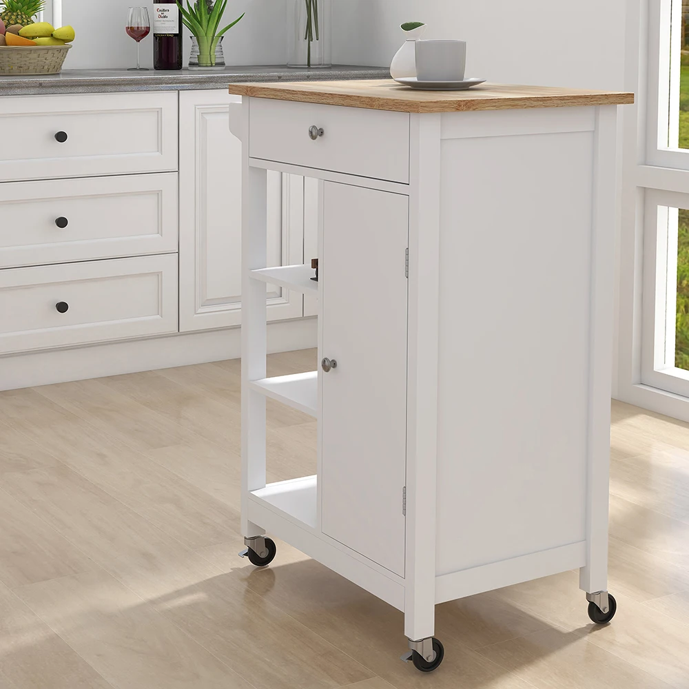 Modern Removable Kitchen Island Serving Counter With Wheel Storage Cupboard