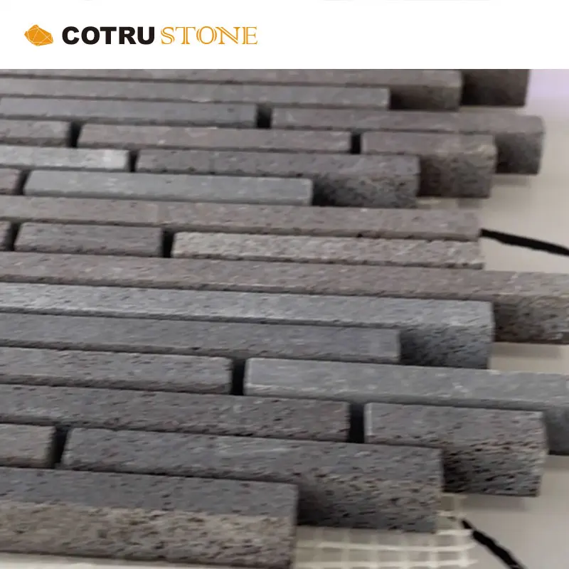 Xiamen Stone Wholesale Black Basalt Natural Stone Ledge Wall Cladding Mosaic Tile for Exterior and Interior decoration