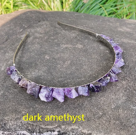 High Quality Hand-made Natural Amethyst Crystal Chips Stone Crown Hair Hoop Wedding Bridal Accessories For Girl Women