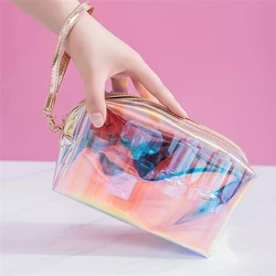Wholesale Vegan Holographic Transparent Custom Makeup Bag Cosmetic High Quality Clear Design Your Own Logo