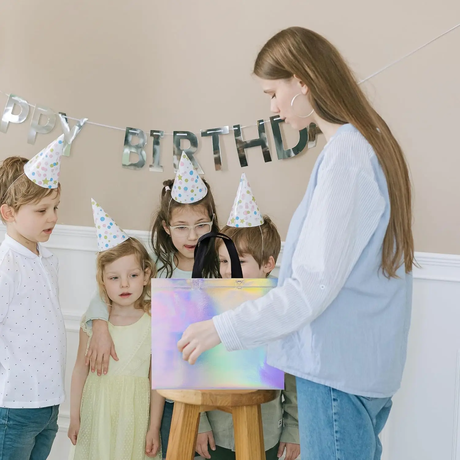 12.6x4.7x11 In 90gsm pp Non-woven Reusable Goodies, Iridescent Glossy Gift Bags Christmas Gift Bags for Birthday/