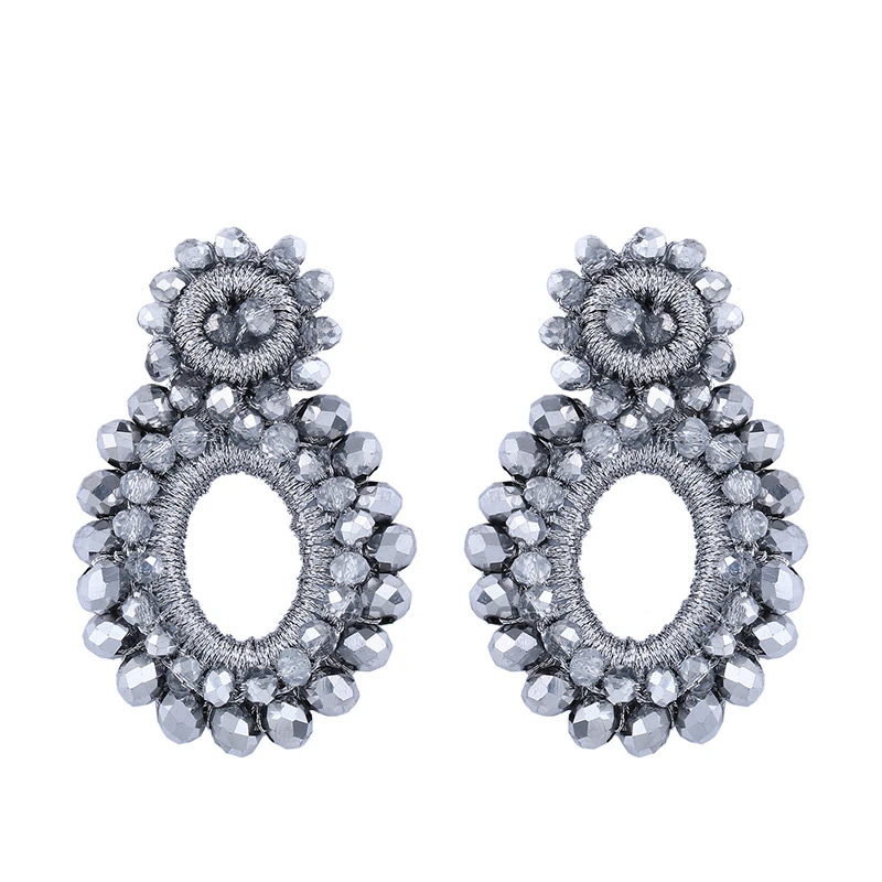 Handmade Small Green Beaded Dangle Earrings for Women Crystal Seed Beads Hoop Earbuds Stainless Steel Jewelry Oorbellen Aretes