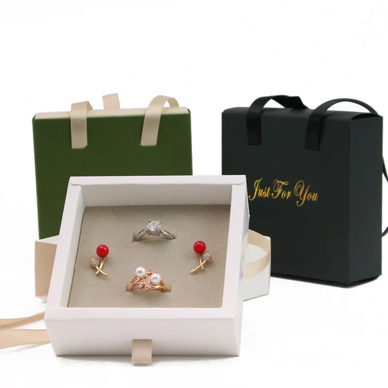 Portable Green Jewelry Pull-out Girl Necklace Earrings Ring Bracelet Paper Packaging Gift Box With Velvet Tray